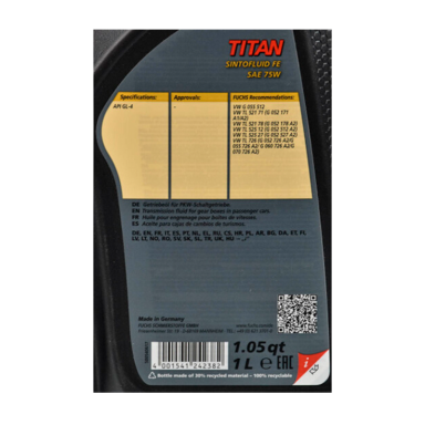 "FUCHS Titan Sintofluid FE" 75W, GL-4, 1l