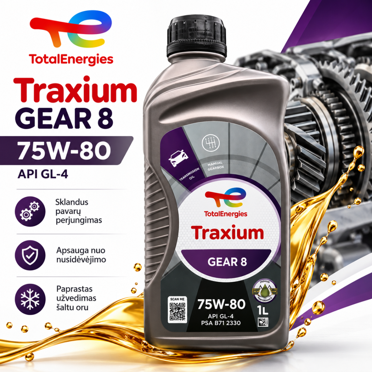 "Total Traxium Gear 8" 75W-80, GL-4, 1l 3